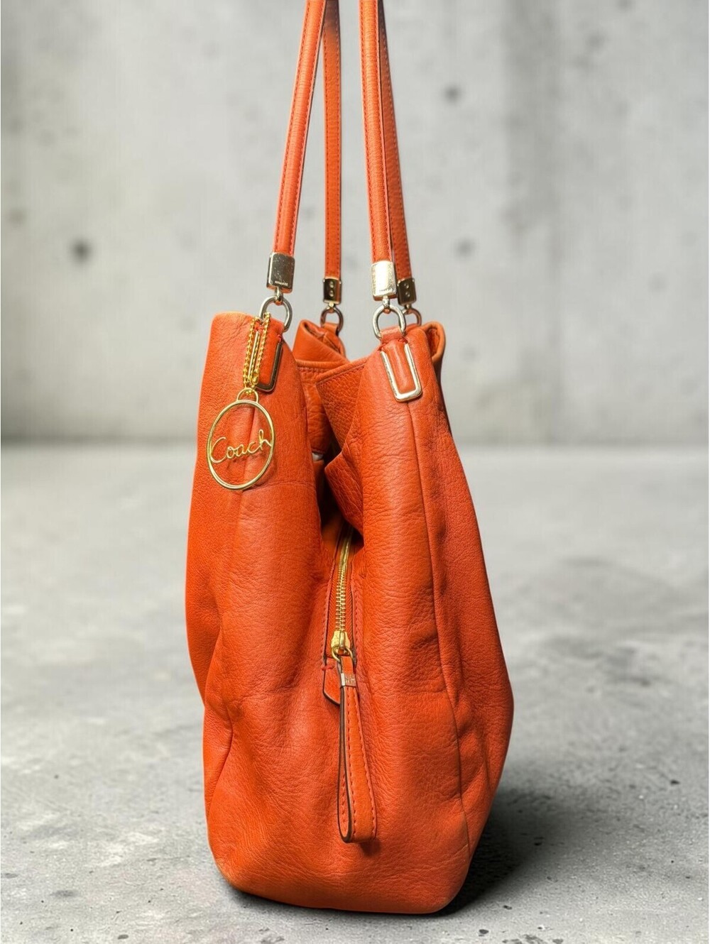 Coach Madison Phoebe 24621 Vermillion Orange Pebbled Leather Shoulder Bag